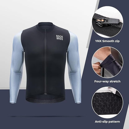 ROCKBROS Cyklistický dres s dlouhým rukávem Pánský cyklistický dres Prodyšný Rychleschnoucí Cyklistické oblečení Zip se 3 kapsami Tričko pro muže Silniční kolo MTB Evropská velikost