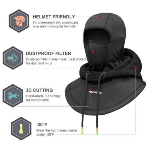 ROCKBROS Lyžařská maska Thermal Fleece Kukla Zimní čepice Kukla pod helmu