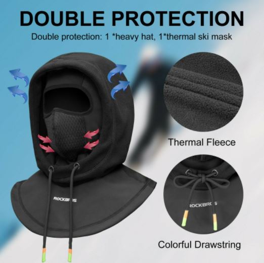 ROCKBROS Lyžařská maska Thermal Fleece Kukla Zimní čepice Kukla pod helmu
