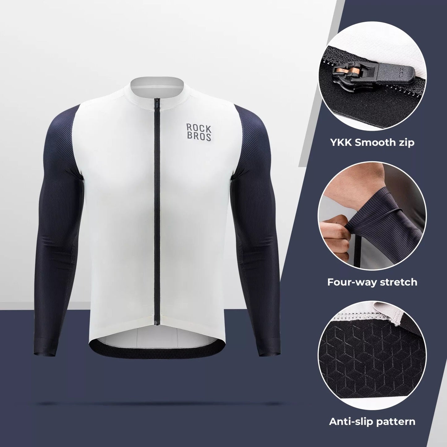 ROCKBROS Cyklistický dres s dlouhým rukávem Pánský cyklistický dres Prodyšný Rychleschnoucí Cyklistické oblečení Zip se 3 kapsami Tričko pro muže Silniční kolo MTB Evropská velikost