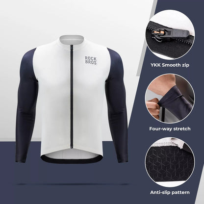 ROCKBROS Cyklistický dres s dlouhým rukávem Pánský cyklistický dres Prodyšný Rychleschnoucí Cyklistické oblečení Zip se 3 kapsami Tričko pro muže Silniční kolo MTB Evropská velikost
