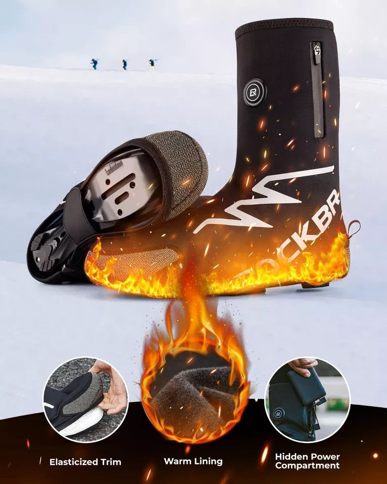 ROCKBROS vyhřívané návleky Zimní zateplené s 5000mAh baterií Zimní návleky na boty Termální návleky na boty Voděodolný, větruodolný plášť na kolo pro ženy/muže