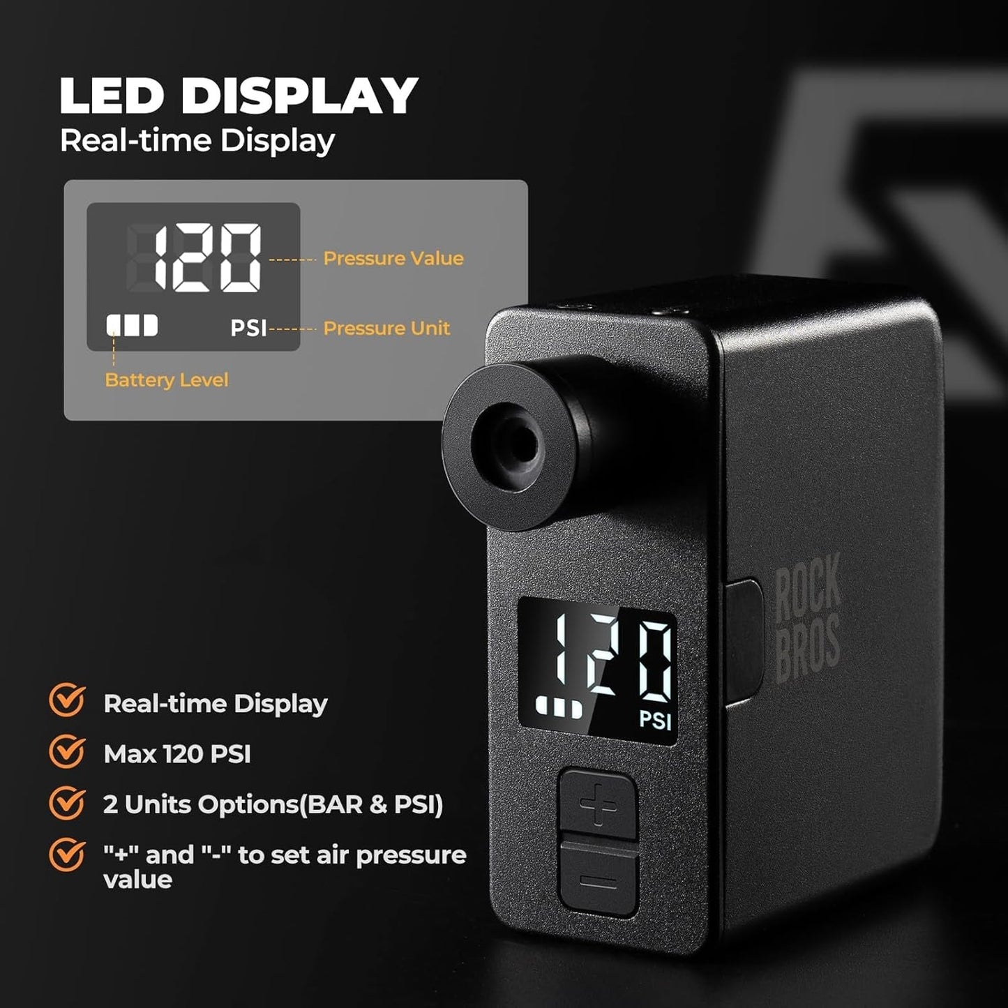 Elektrická pumpa na kolo ROCKBROS 120PSI Přenosná mini pumpa Nabíjecí 450mAh Malý kompresor E-Pump