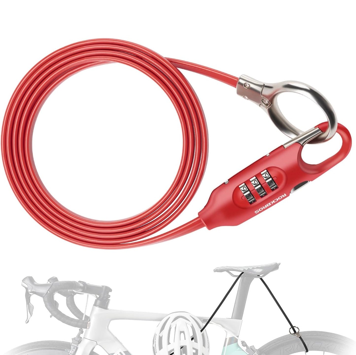 ROCKBROS zámek na kolo kabelový zámek 150cm s číselným kódem proti krádeži na koloběžku dětský kočárek červená / černá