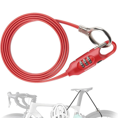 ROCKBROS zámek na kolo kabelový zámek 150cm s číselným kódem proti krádeži na koloběžku dětský kočárek červená / černá