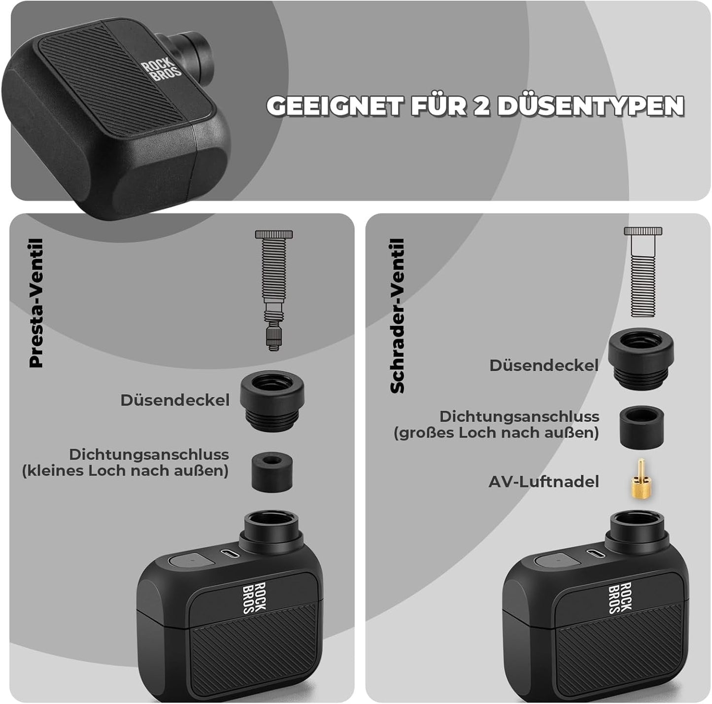 ROCKBROS Mini elektrická pumpa na kolo Maximální dobíjecí mini pumpa 100 PSI