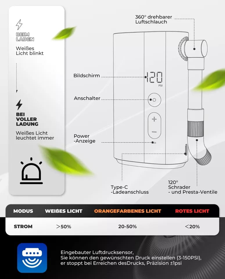 ROCKBROS cyklistická pumpa přenosná pumpa elektrická vzduchová pumpa 5000mAh 150PSI 380g