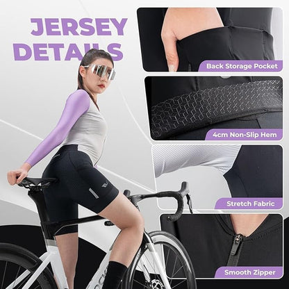 Cyklistický dres ROCKBROS dámský cyklistický dres s dlouhým rukávem letní bunda na kolo cyklistický dres dres na silniční kolo se 3 zadními kapsami MTB cyklistické oblečení prodyšné