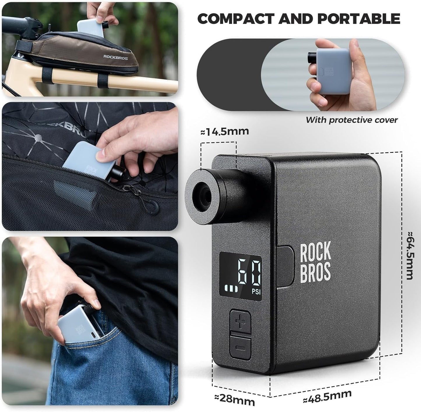 Elektrická pumpa na kolo ROCKBROS 120PSI Přenosná mini pumpa Nabíjecí 450mAh Malý kompresor E-Pump
