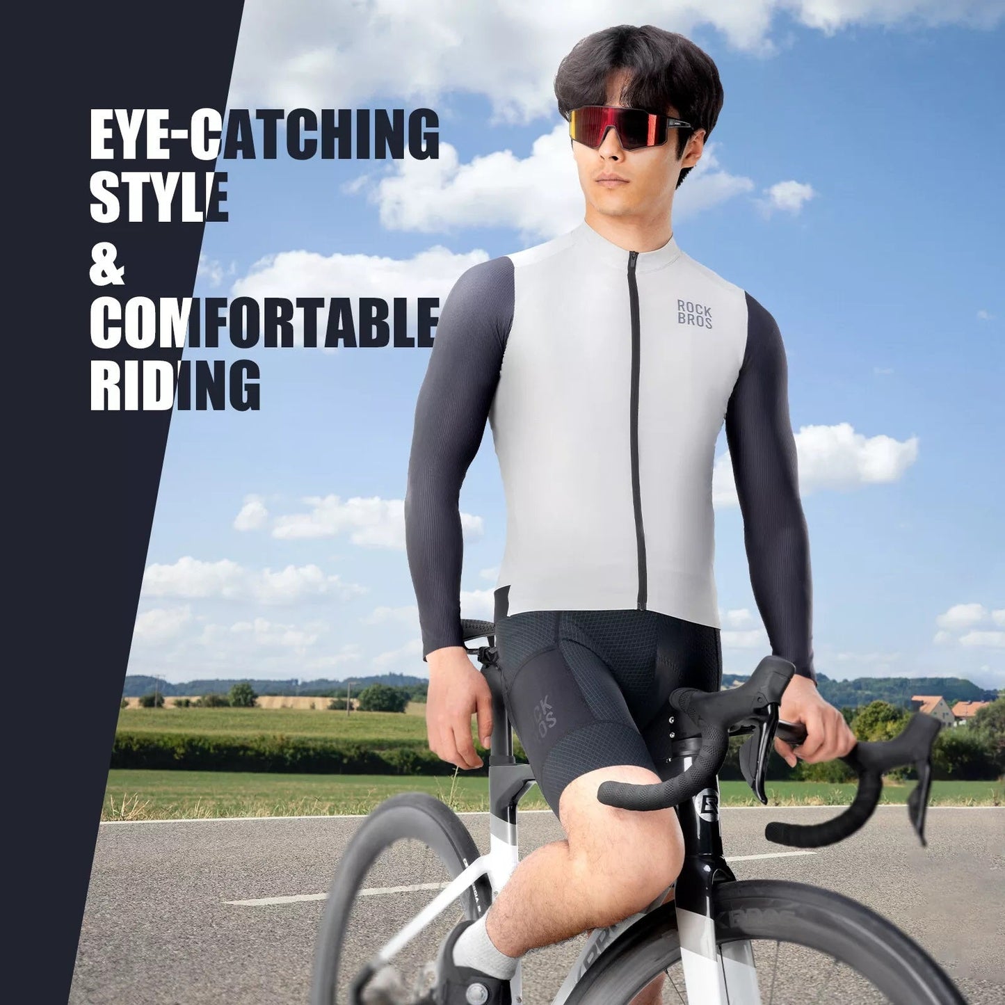 ROCKBROS Cyklistický dres s dlouhým rukávem Pánský cyklistický dres Prodyšný Rychleschnoucí Cyklistické oblečení Zip se 3 kapsami Tričko pro muže Silniční kolo MTB Evropská velikost