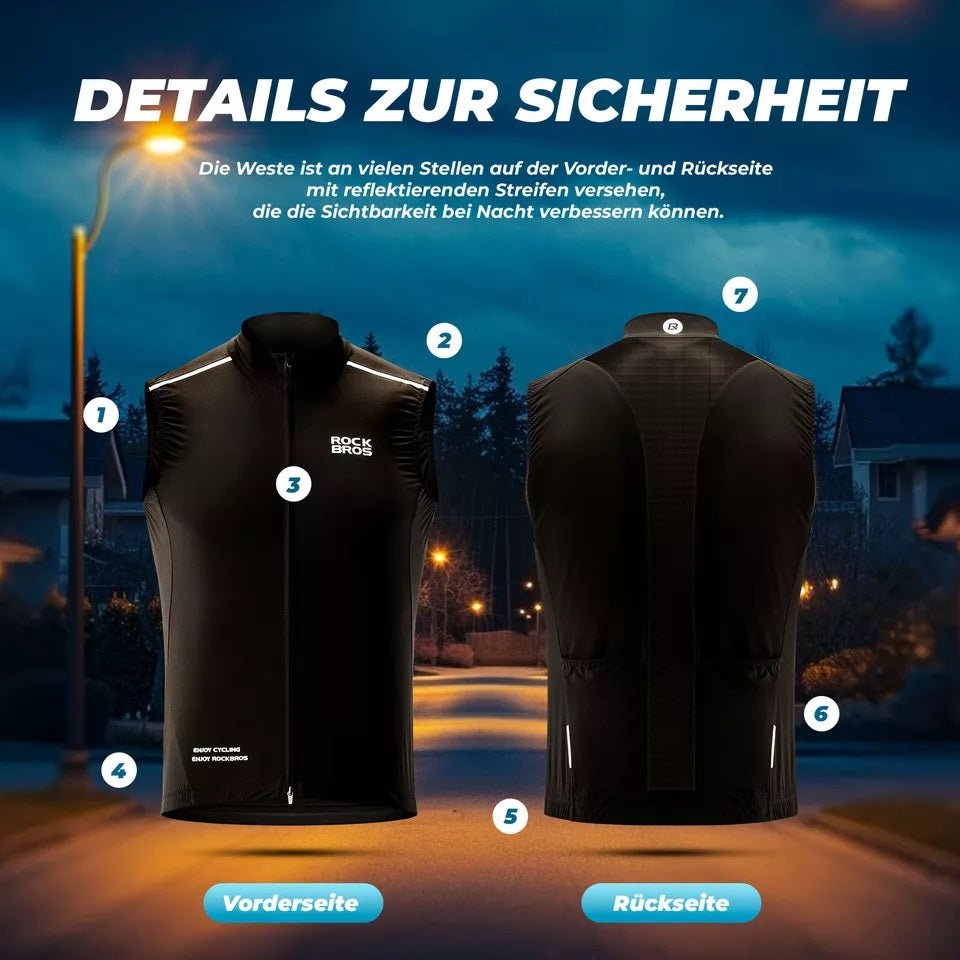 ROCKBROS větrná vesta cyklistická sportovní vesta větruodolná výstražná vesta cyklistická bunda bez rukávů vodoodpudivá softshellová vesta