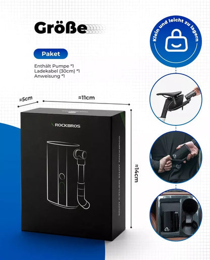 ROCKBROS cyklistická pumpa přenosná pumpa elektrická vzduchová pumpa 5000mAh 150PSI 380g