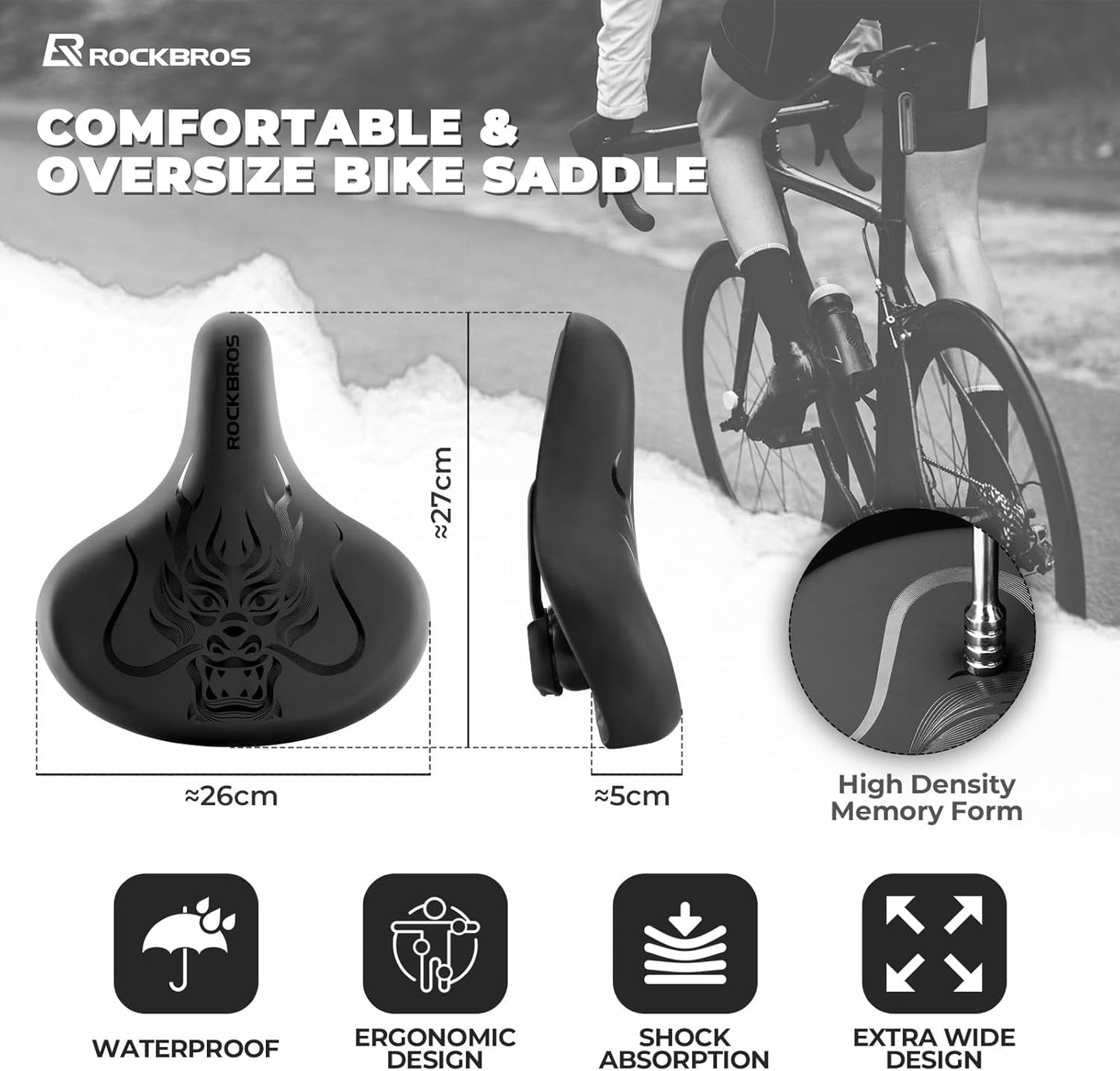 Sedlo na kolo ROCKBROS pohodlné sedlo na kolo ergonomické široké pro BMX MTB silniční kolo pohodlné