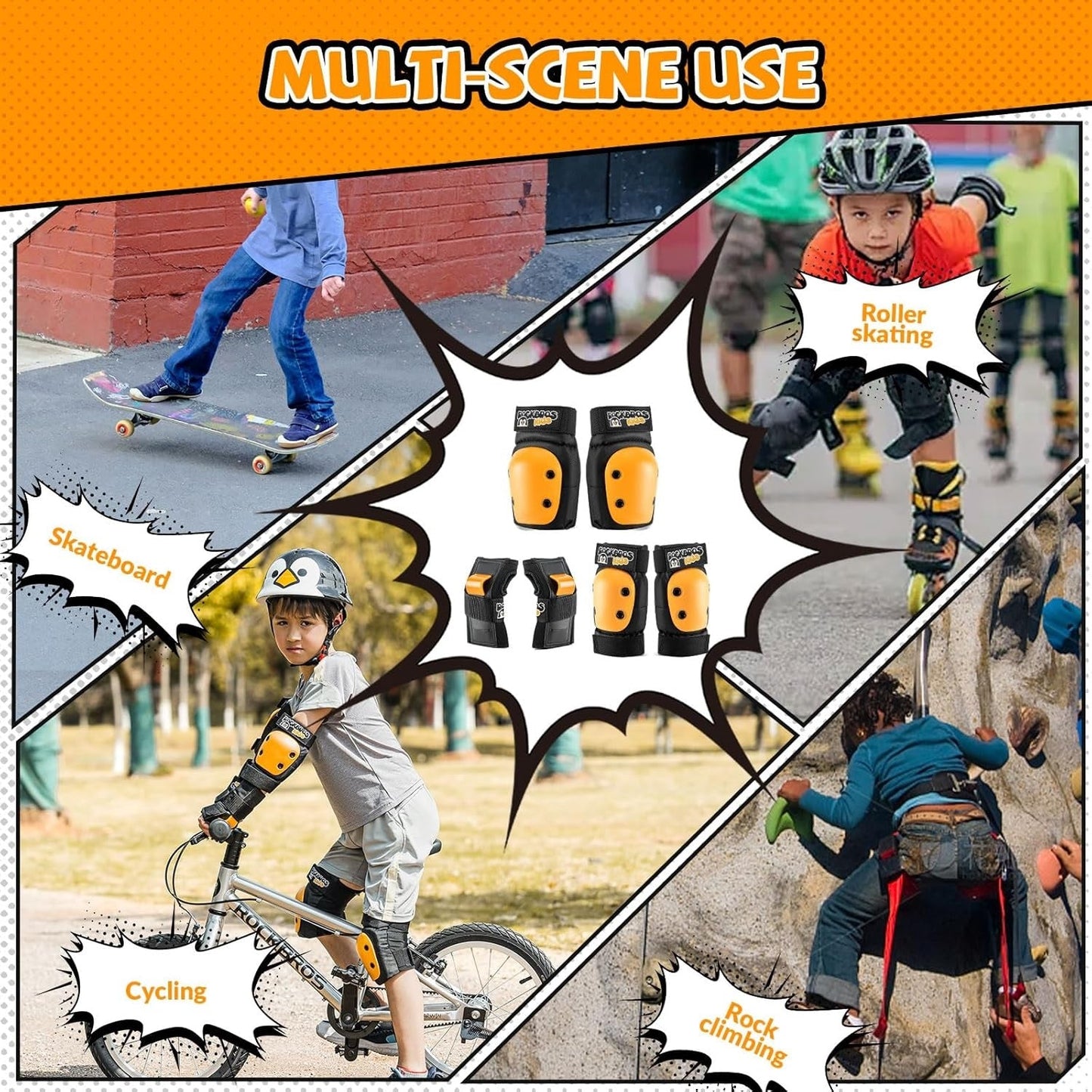 ROCKBROS chrániče kolen dětská sada 6v1 chrániče bruslí inline chrániče kolen chrániče zápěstí a loktů cyklistický skateboard sportovní pro dívky a chlapce
