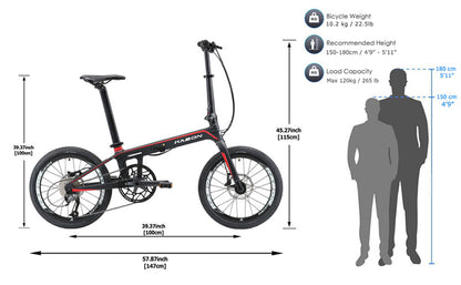 KABON Městské skládací kolo karbonové Shimano Altus 9S 20 palců s karbonovými koly