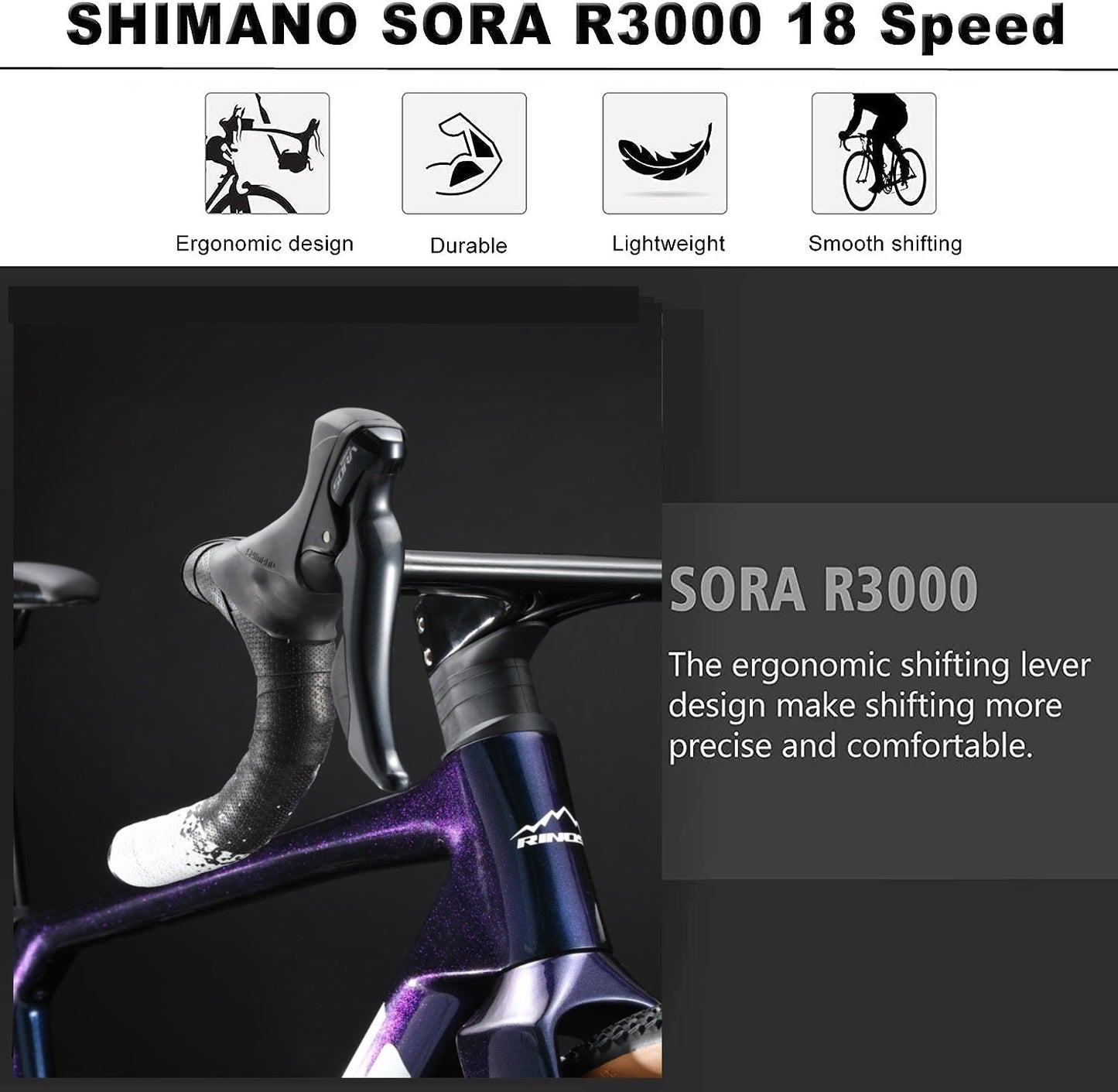 RINOS Odin1.0 Karbonové silniční kolo 700C Shimano SORA R3000 18 rychlostí