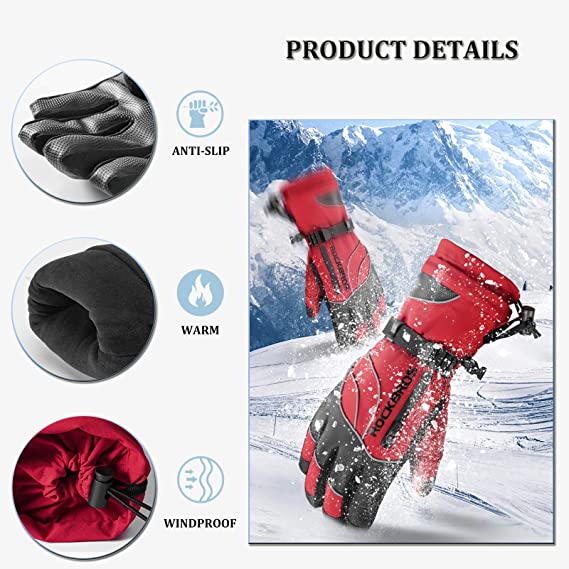 ROCKBROS Zimní rukavice Lyžařské rukavice Ženy Muži Teplé větruodolné na lyže Snowboarding -20 stupňů