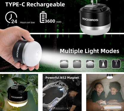 ROCKBROS Outdoor Camping Lucerna USB svítilny 600 lumenů IPX65 LED světelná baterie