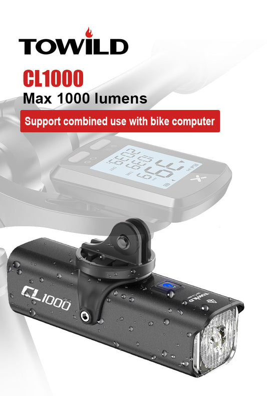 Světlo na kolo TOWILD CL1000 pro noční ježdění Kompatibilní s držákem Garmin/GoPro Mount 1000 Lumen Bright Cycle Light 4000mAh Baterie Vodotěsné světlo na kolo pro dojíždějící