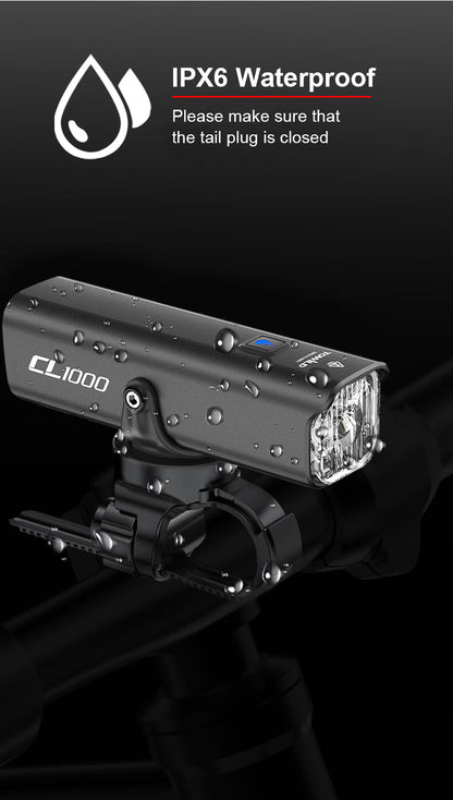 Světlo na kolo TOWILD CL1000 pro noční ježdění Kompatibilní s držákem Garmin/GoPro Mount 1000 Lumen Bright Cycle Light 4000mAh Baterie Vodotěsné světlo na kolo pro dojíždějící