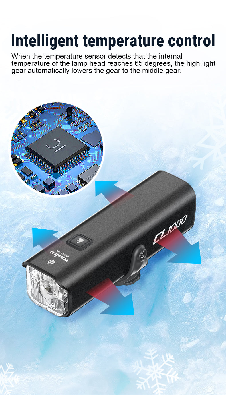 Světlo na kolo TOWILD CL1000 pro noční ježdění Kompatibilní s držákem Garmin/GoPro Mount 1000 Lumen Bright Cycle Light 4000mAh Baterie Vodotěsné světlo na kolo pro dojíždějící