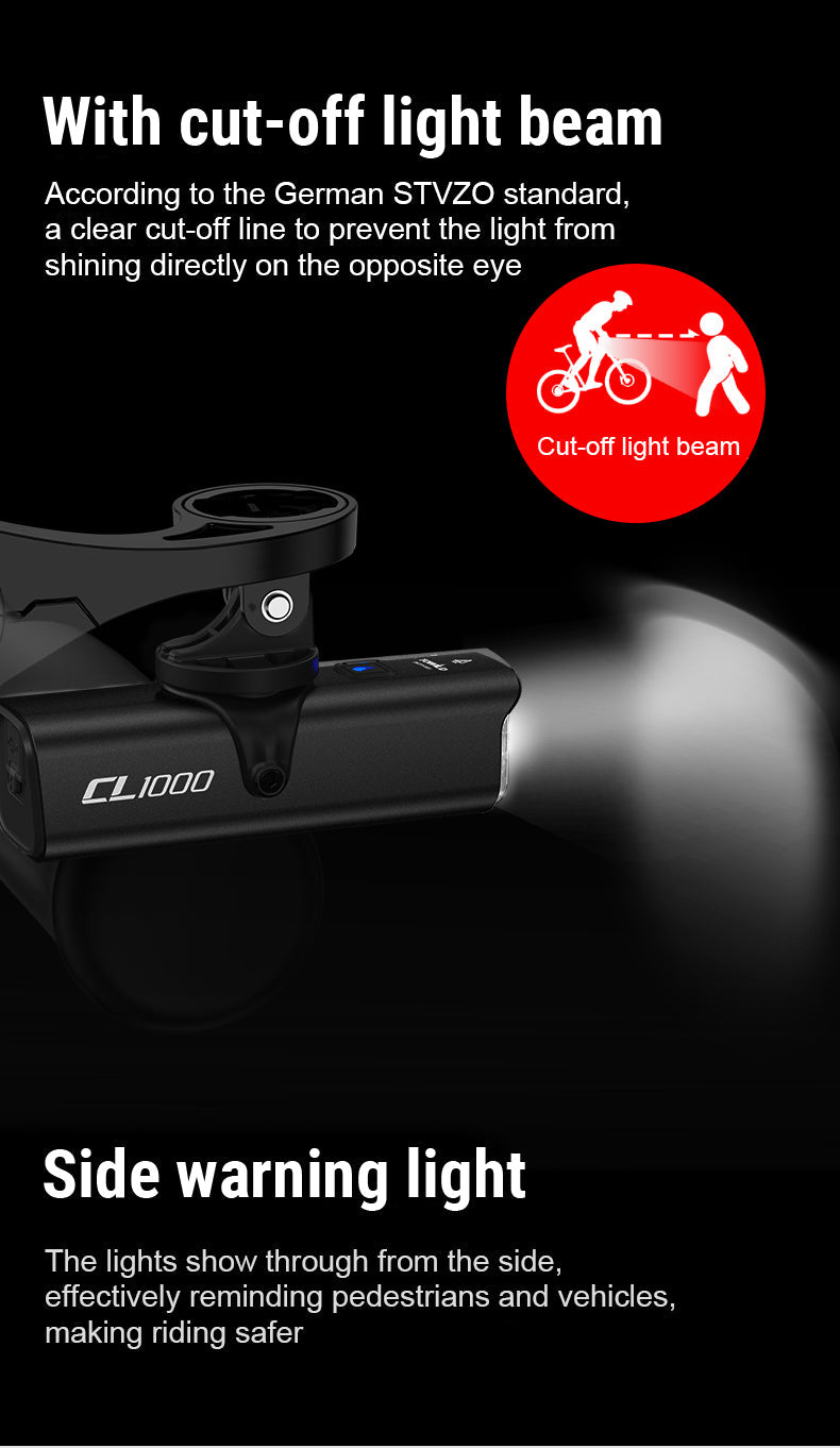 Světlo na kolo TOWILD CL1000 pro noční ježdění Kompatibilní s držákem Garmin/GoPro Mount 1000 Lumen Bright Cycle Light 4000mAh Baterie Vodotěsné světlo na kolo pro dojíždějící