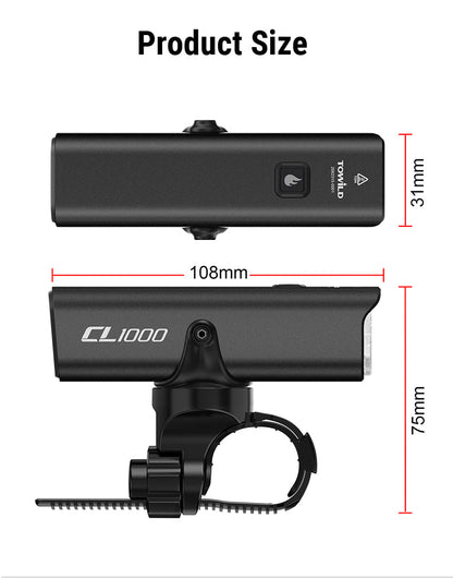 Světlo na kolo TOWILD CL1000 pro noční ježdění Kompatibilní s držákem Garmin/GoPro Mount 1000 Lumen Bright Cycle Light 4000mAh Baterie Vodotěsné světlo na kolo pro dojíždějící