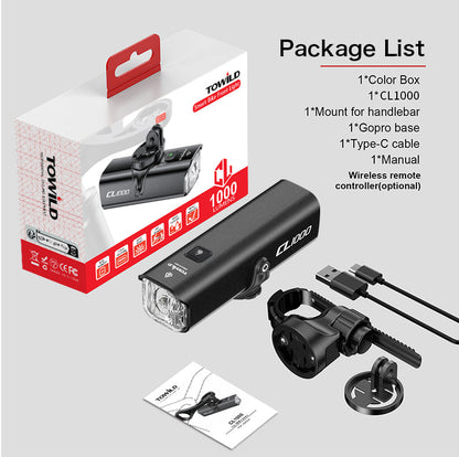 Světlo na kolo TOWILD CL1000 pro noční ježdění Kompatibilní s držákem Garmin/GoPro Mount 1000 Lumen Bright Cycle Light 4000mAh Baterie Vodotěsné světlo na kolo pro dojíždějící