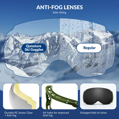 Qunature lyžařské brýle, snowboardové brýle, antifog UV400 dámské/mužské pro nositele brýlí