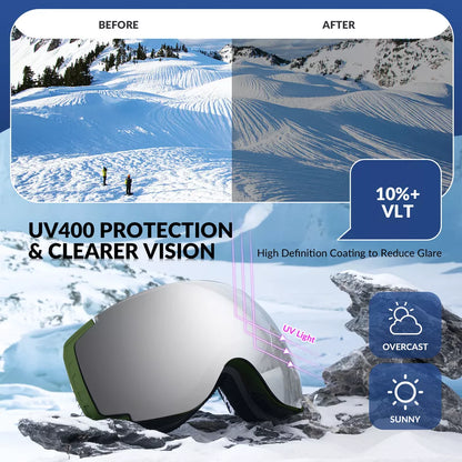 Qunature lyžařské brýle, snowboardové brýle, antifog UV400 dámské/mužské pro nositele brýlí