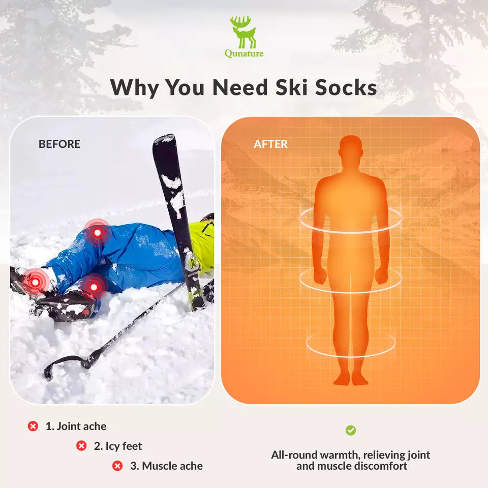 Qunature 1 pár lyžařských ponožek, unisex lyžařské ponožky pro lyžování, snowboarding, zimní sporty