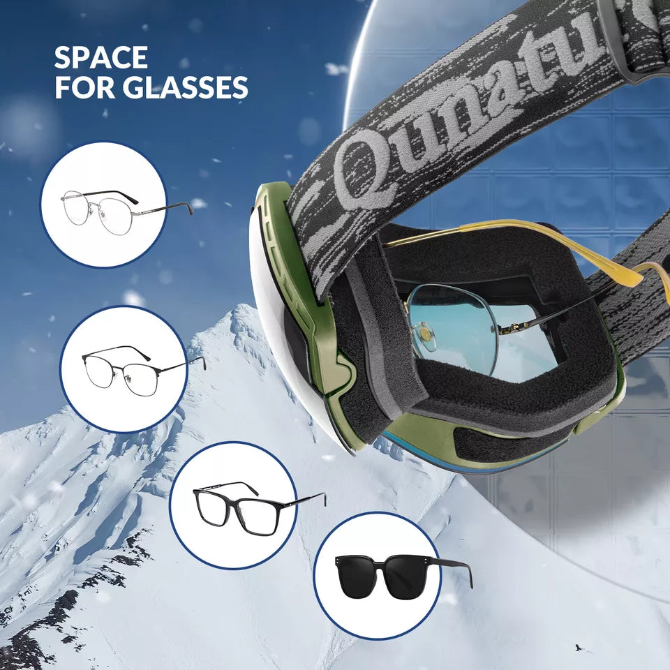 Qunature lyžařské brýle, snowboardové brýle, antifog UV400 dámské/mužské pro nositele brýlí