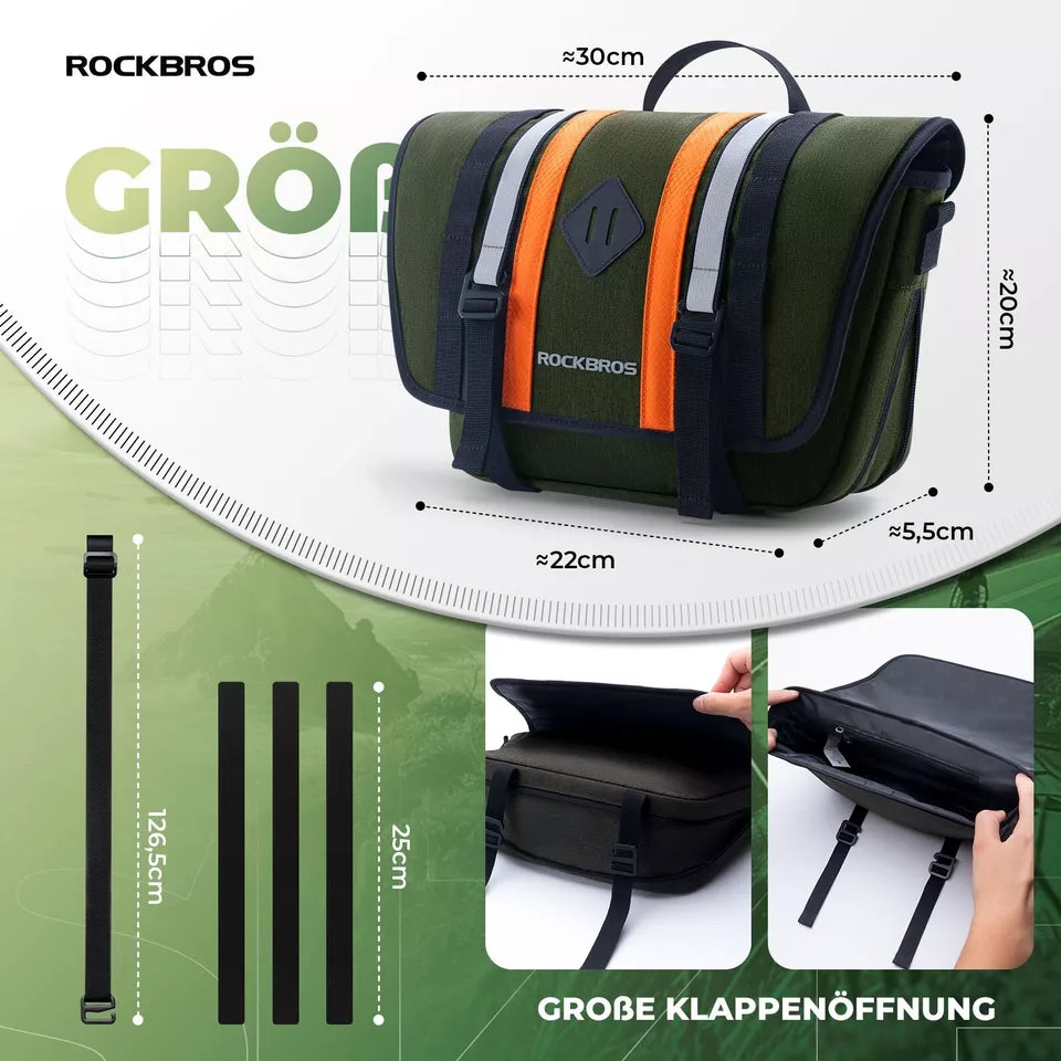 ROCKBROS 2,5L-4L taška na řídítka přední taška na kolo cross taška s popruhem přes rameno zelená