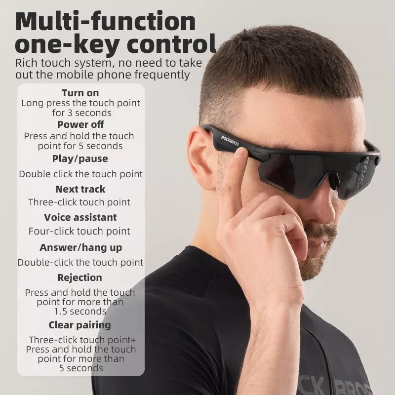Elektronické brýle ROCKBROS Bluetooth Kolo Motocykl Auto Outdoor Running TAC