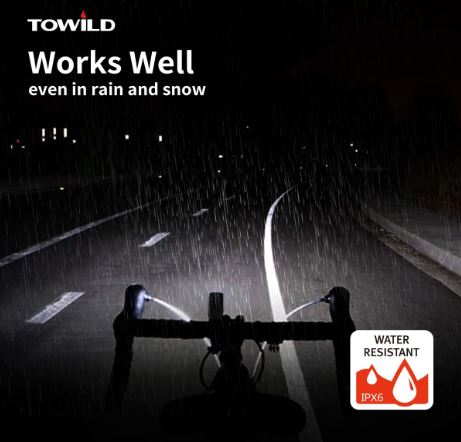 Noční světlo na kolo TOWILD CL1200 kompatibilní s držákem Garmin/GoPro jasné světlo na kolo 1200 lumenů baterie 4000 mAh vodotěsné světlo na kolo pro dojíždějící