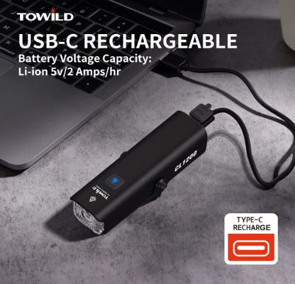 Noční světlo na kolo TOWILD CL1200 kompatibilní s držákem Garmin/GoPro jasné světlo na kolo 1200 lumenů baterie 4000 mAh vodotěsné světlo na kolo pro dojíždějící