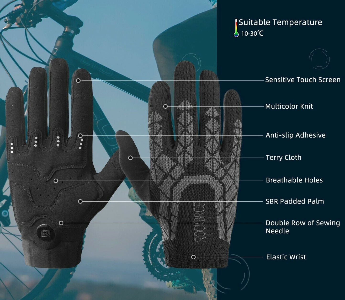 Rukavice ROCKBROS S255 Cyklistické rukavice Podzimní dotykový displej Outdoor Sports M-2XL