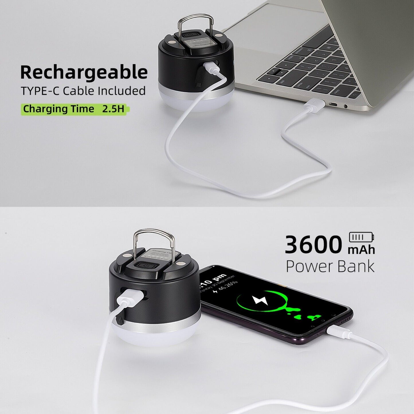 ROCKBROS Outdoor Camping Lucerna USB svítilny 600 lumenů IPX65 LED světelná baterie