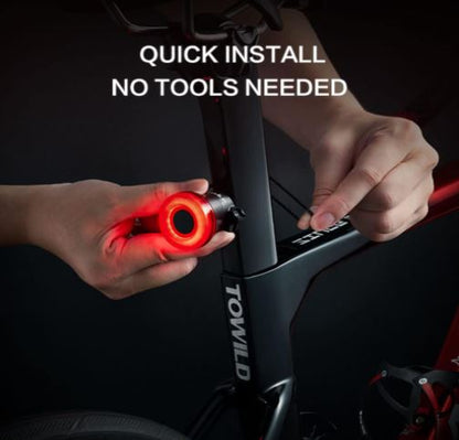 Zadní světlo na kolo TOWILD s automatickým snímáním brzdy USB dobíjecí zadní světlo na kolo IPX7 Vodotěsné 3 bezpečnostní režimy Ultra jasné pro bezpečnou noční jízdu