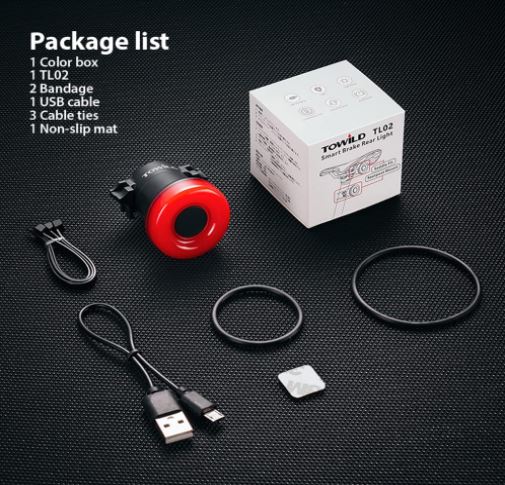 Zadní světlo na kolo TOWILD s automatickým snímáním brzdy USB dobíjecí zadní světlo na kolo IPX7 Vodotěsné 3 bezpečnostní režimy Ultra jasné pro bezpečnou noční jízdu