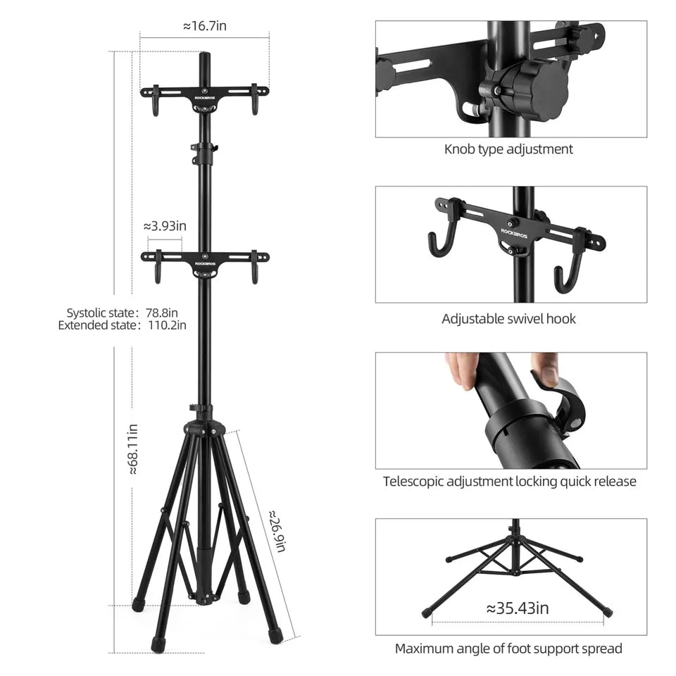 ROCKBROS Bicycle Double Mounting Stand Support Power Repair Stand Nastavitelný