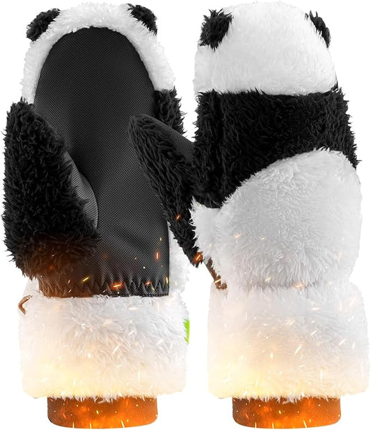 Lyžařské rukavice Qunature Panda Design Rukavice pro děti Věk 4-12 Teplé, zateplené, větruodolné fleecové rukavice Ideální pro zimní aktivity, jako je lyžování Snowboarding Bruslení
