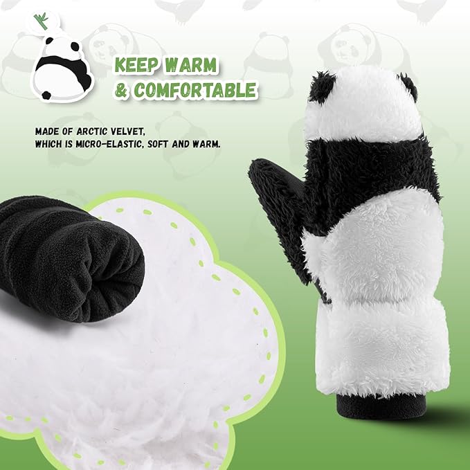 Lyžařské rukavice Qunature Panda Design Rukavice pro děti Věk 4-12 Teplé, zateplené, větruodolné fleecové rukavice Ideální pro zimní aktivity, jako je lyžování Snowboarding Bruslení
