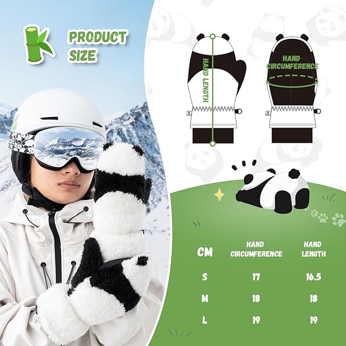 Lyžařské rukavice Qunature Panda Design Rukavice pro děti Věk 4-12 Teplé, zateplené, větruodolné fleecové rukavice Ideální pro zimní aktivity, jako je lyžování Snowboarding Bruslení