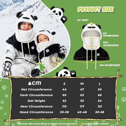 Qunature zimní kukla lyžařská maska pro děti a rodiče panda design celoobličejové masky kukla pro podzimní a zimní outdoorové aktivity jako je lyžování motorka cyklistika