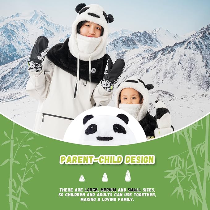 Qunature zimní kukla lyžařská maska pro děti a rodiče panda design celoobličejové masky kukla pro podzimní a zimní outdoorové aktivity jako je lyžování motorka cyklistika