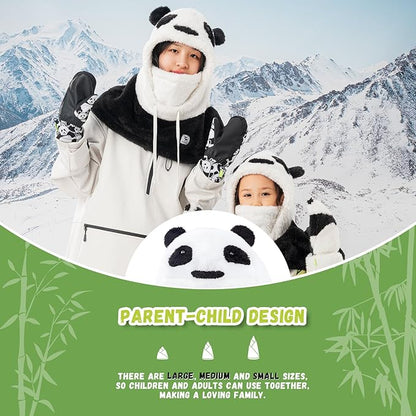 Qunature zimní kukla lyžařská maska pro děti a rodiče panda design celoobličejové masky kukla pro podzimní a zimní outdoorové aktivity jako je lyžování motorka cyklistika