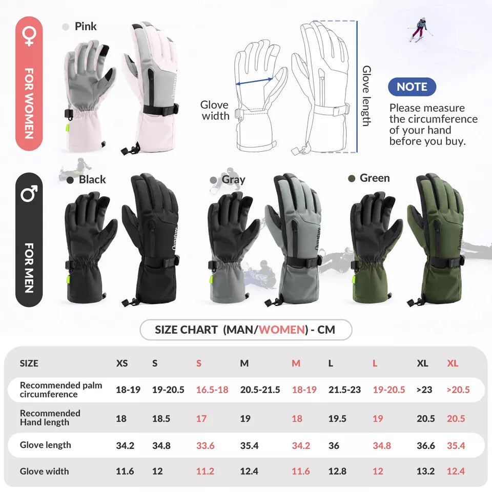 Rukavice Qunature Zimní lyžařské/sněhové rukavice Větruodolné pro kolo/motocykl XS-XL